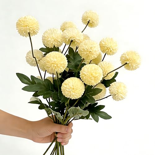 5PCS Yellow Artificial Flowers Dandelion Ball Floral Stems, 5 Head Real Touch Faux Flowers for Vase Filler Spring Home Decor Easter Decorations Farmhouse Centerpiece Wedding Arrangements - color: 5pcs Yellow