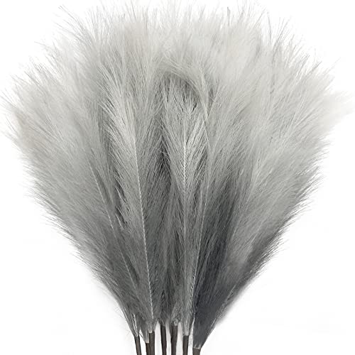8Pcs 3FT Grey Colorful Faux Pampas Grass for Boho Decor, KALYLOC Non-Shedding Fluffy Artificial Bulrush, Tall Reed Fluffy Stems Vase Filler Living Room Wedding Decoration - color: Grey