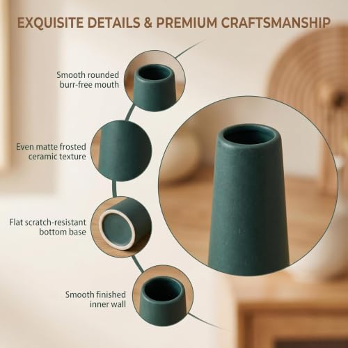 Ceramic Bud Vase, Tall Conic Single Stem Flower Holder, Minimalist Vase for Home Wedding Office Decor (Ink Green) - color: Green