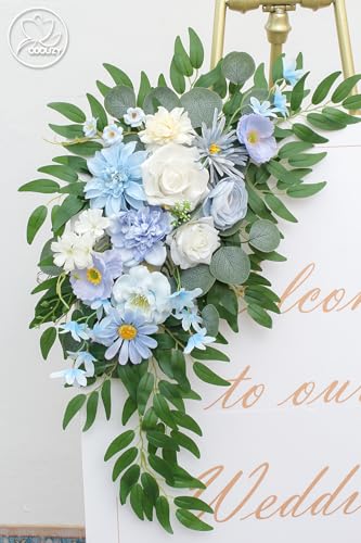 Odouzy Pack of 2 Wedding Arch Decorations Artificial Hanging Flowers Floral Swag for Wedding Welcome Sign Backdrop Balloon Arch Home Party Bridal Ceremony Reusable(Blue) - color: Blue