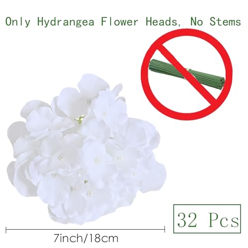 HinyoCo 32 Pcs Silk Hydrangea Artificial Flowers Hydrangea Heads No Stems, Used for Home Wedding Party Decoration (White) - color: White