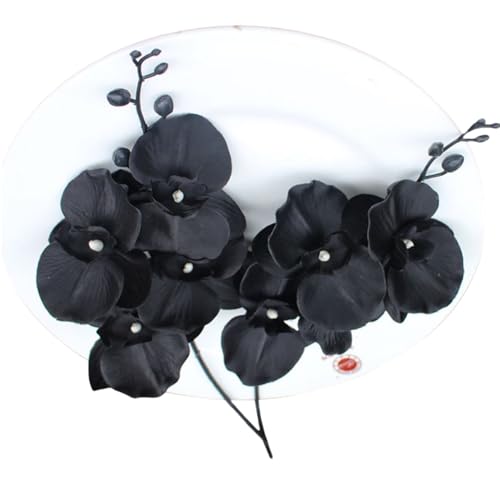Corkwaw 3Pcs Artificial Fake Flowers Butterfly Orchid, Silk Plant Real Touch phalaenopsis is Used in Offices, Dining Table Centers, Weddings, Home Decoration (Black)