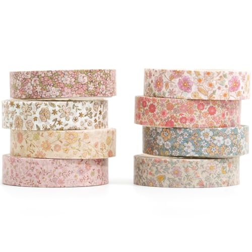 Vintage Washi Tape Set 8 Rolls Thin Retro Decorative Antique Patterns Masking Tapes for Arts, DIY Crafts, Journals, Planners, Scrapbook, Wrapping (Little Flowers) - color: Little Flowers