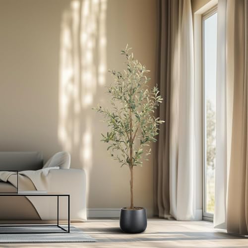Artificial Fake Olive Tree 5FT Tall 1Pack Faux Silk Olive Tree for Home Living Room Office Decor Faux Artificial Plants Indoor Fake Potted Plants with Fruit & Free Moss - size: 5ft