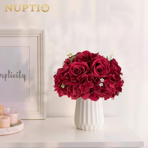 NUPTIO Flower Balls for Centerpieces Wedding: 2 Pcs 11.8 inch Diameter Artificial Flower Ball Arrangement Bouquet Centerpiece for Tables - Burgundy Fake Rose Flowers for Wedding Decor - color: Burgundy, size: 11.8" Diam - 2 PCS