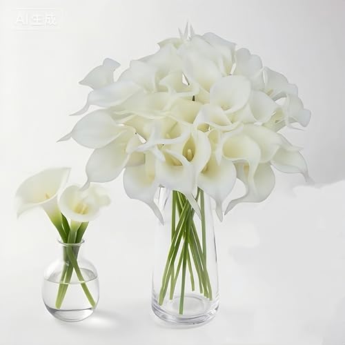 Artificial Flowers-6PCS Realistic Calla Lily Artificial Flowers - 13.5" Latex Real Touch Faux Lilies for Wedding Bouquets, UV Resistant Outdoor Decor & Home Centerpieces (Pure-White) - color: Pure-white