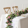 2Pack Eucalyptus Flower Garland with Violet 5.9Ft Artificial Ivy Greenery Hanging Vine Fake Ivy Floral Plants Garland for Wedding Outdoor Garden Party Background Table Runner, Total 11.8Ft, Pink - color: Pink Violet