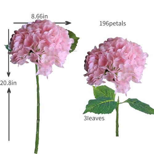 Pink Hydrangea Artificial Flowers - High-End 22.5cm Oversized Heads (4pcs) | Real-Touch Design | Perfect for Christmas, Weddings, Home Decor, Parties & Outdoor Use (Pink) - color: Pink