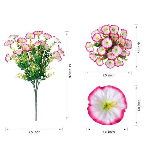 HyeFlora Artificial Faux Outdoor Flowers Plants for Spring Summer Decoration, 12 Bundles Silk Outside Morning Glory UV Resistant Realistic Fake Flowers for Planter Front Door Patio Yard Window Porch - color: Pink
