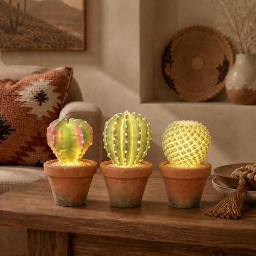 bellacat Fake Succulents with Warm White & Color Changing Lights, 6.7in Lifelike Artificial Succulent Plants, Faux Succulents Light Up Plants for Desk Shelf Living Room Bedroom Decor, Set of 3 Shape - color: Succulent B-3.6in Pot