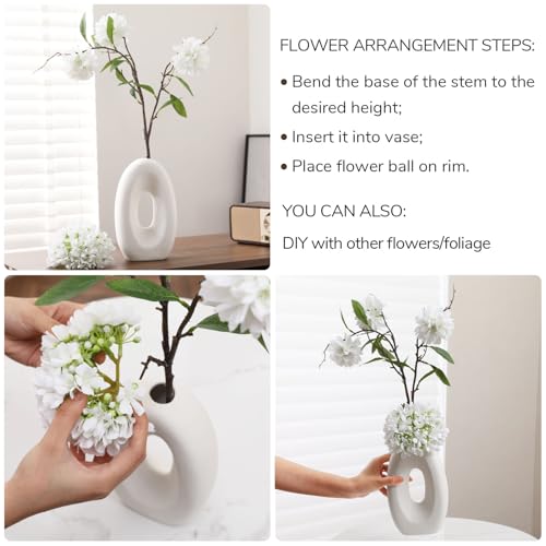 Joeabor Fake Flower Bouquet and Vase Set, Faux Flower Arrangement for Decorating Living Room and Offices, Realistic Artificial Flowers Made of Silk & Plastic, Floral Decoration with White Blossoms - color: White