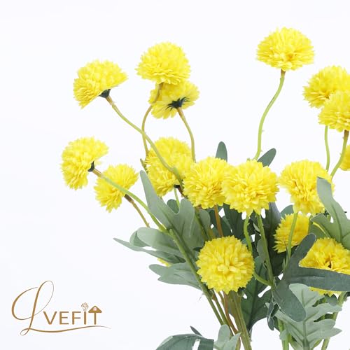 LVEFIT 10 Pcs Yellow Kiku Flower Fake Mums Long Stem Flowers,Faux Kiku Flower Bulk,Silk Flowers Mini Chrysanthemum Floral Arrangements,Artificial Flowers Chrysanth Mini Fake Flower - color: Yellow