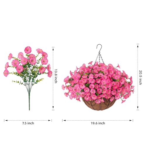 Artificial Faux Hanging Plants Flowers Basket for Outdoors Outside Spring Summer Decoration, Silk Pink Morning Glory in Planter UV Resistant Look Real Fake Flowers for Porch Patio Balcony Home Yard - color: Gradient Pink