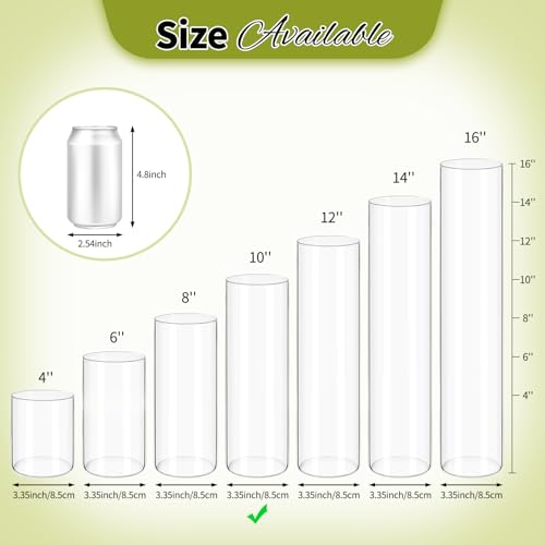 12Pack Glass Cylinder Vases for Centerpieces - 10 Inch Tall Flower Vase for Wedding Decorations, Floating Candle Holder Vase Bulk,Glass Hurricane Candle Holders for Table Shelf, Party, Home Decor - size: 3.35×10inch