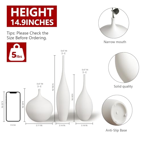 Relexome White Ceramic Vase Modern Boho Wabi-Sabi Flower Vase Set of 3 Decorative Aesthetic Vases for Centerpieces Pampas Matte Minimalist Vases for Living Room Table Shelf Home Decor Gift - color: White