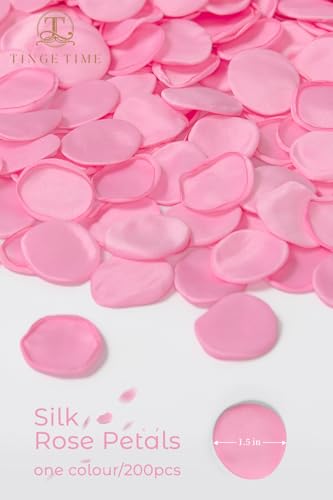TINGE TIME 200pcs Silk Rose Petals Pink Flower Petals for Wedding, Flower Girl Basket, Aisle Runner, Romantic Dinner Centerpieces, Proposal, Party Confetti - color: Pink