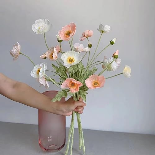 6pcs Artificial Poppy Flowers Spring Flowers Real Touch Flowers Silk Fake Poppy Flowers with Stems Faux Poppy for Home Table Centerpieces Floral Arrangement Wedding Bouquet Mixed Decoration - color: Pink-white