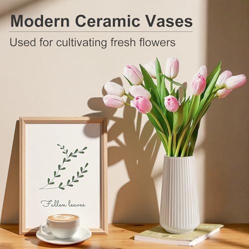 Ceramic Vase, GUKJOB Small Cute Flower Vase for Pampas Grass, Home, Living Room, Dining Table, Farmhouse, Office Decor, Bedroom, Table, and Kitchen Shelf (Yellow Ribbed) - color: Small Yellow Ribbed
