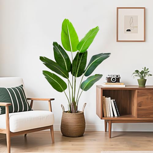 Artificial Tree Bird of Paradise Artificial Plant, 4 Ft Faux Tropical Plant Palm Tree with Leaves Trunks Faux Banana Leaf Tree for Home Decor Living Room Indoor Outdoor Office - size: 4ft