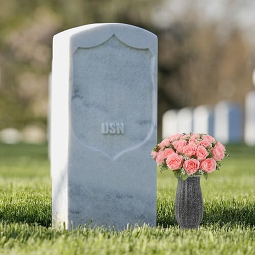 Pink Flowers for Cemetery - 18 Silk Memorial Rose for Grave Decorations | Memorial Remembrance Floral Decor for Mom Grandma Sister Female Loved Ones Headstone Graveyard Vase-Includes a Sympathy Card - color: Pink