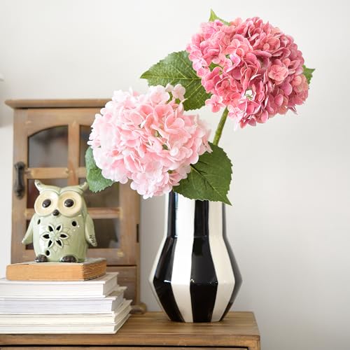 FiveSeasonStuff Real Touch Silk Hydrangea Flowers, 2 Large Long Stem Artificial Flowers for Floral Arrangements (Double Pink) - color: Double Pink (2 Stems)