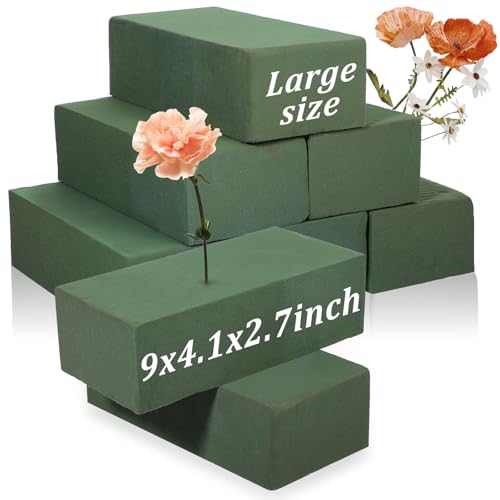 Ckhoid 6 Pcs Large Floral Foam Blocks for Fresh and Artificial Flowers Each (9" L x 4.1" W x 2.6" H) Wet and Dry Flower Foam for Wedding, Birthdays, Home and Garden Decorations (Green)
