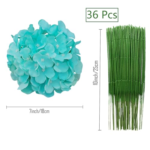 FagusHome Silk Hydrangea Heads 36 Pcs Artificial Flowers Heads and 3 Dozens Stems Fake Hydrangea Flowers with Stems for Home Wedding Decor (Fluorescence BLue) - color: Fluorescence Blue