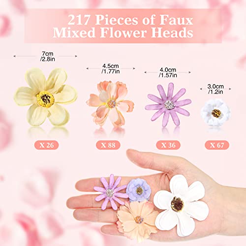 Cindeer 217 Pcs Mini Silk Flower Heads Bulk, Small Fake Flowers for Crafts Artificial 3D Loose Fabric Flower for Crafts DIY Wedding Party Hair Cap Dresses Decorations(Assorted Colors) - color: Assorted Colors