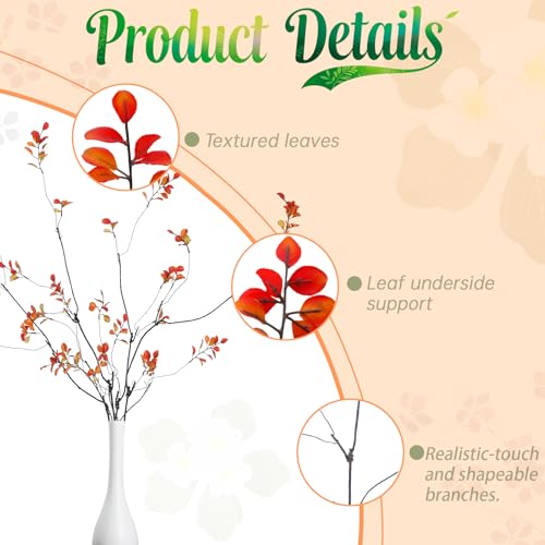 4 Pcs 38.5" Tall All-Orange Artificial Branches with Leaves, Realistic Faux Ficus Greenery Stems, Bendable Fake Plant Twigs for Tall Floor Vases, Home Centerpiece, Office & Spring Decor - color: Orange