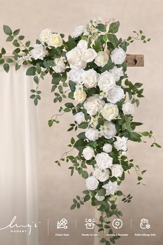 Ling's moment Wedding Arch Flowers - 6.5FT Floral Garland for Ceremony Arbor Backdrop Decoration - Artificial Rose Floral Swag for Sweetheart Table Birthday Party, Baby Shower, White Green - color: Wht-white & Sage