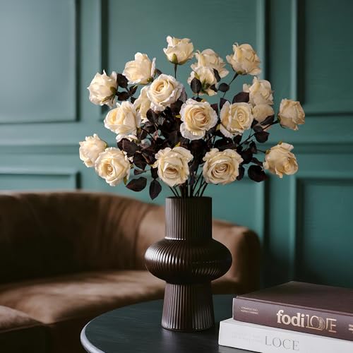 Artificial Flowers Artificial Roses 23.2In Fake Roses Long Stem Artificial Flowers for Tall Vase Silk Rose Suitable for Indoor Decor Wedding Party Decor DIY Bouquet Autumn (Milky White，20PCS) - color: Milky White