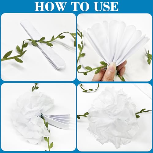 Blue White Party Decorations Ombre Blue Tissue Paper Flowers Pom Pom with Leaf Ribbon Hanging Garland Streamer for Birthday Baby Shower Wedding Under The Sea Nautical Ahoy Achor Party Supplies - color: Blue