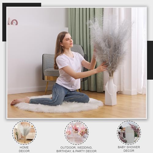 7 Pcs Faux Pampas Grass-45 Inches/3.75ft Large Boho Decor Fluffy Artificial Pompas Grass Décor Tall Vase Filler for Home Wedding Decoration (Silver, 7) - color: Silver