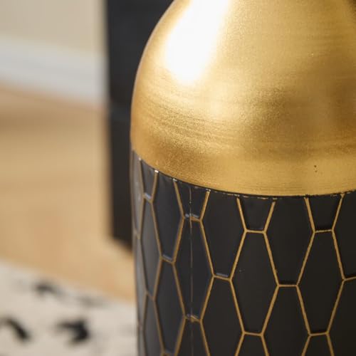 Tall Floor Vases Set of 3, Black Gold Decorative Metal Standing Vases with Honeycomb Pattern, Large Vase for Living Room, Entryway, Fireplace & Corner Home Decor - color: Black Gold