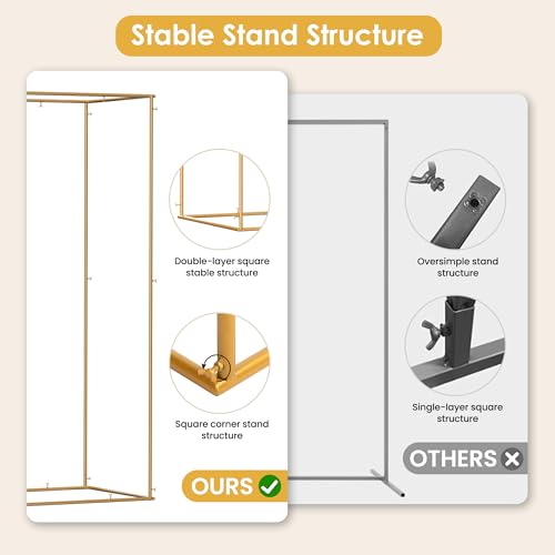 4.95 * 6.56 FT Backdrop Frame Stand, Wedding Decor Metal Arbor Flower Stand, Balloon Arch Backdrop, Golden - size: Double Rectangle