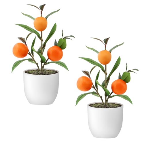 2 Pack Small Artificial Orange Tree Potted, 10.2" Fake Orange Plant | Realistic Mini Faux Orange Plant with Pot, Fade & Weather Resistant, Durable No Aging, Ideal Indoor Decor for All Home Styles - color: Orange-2pcs