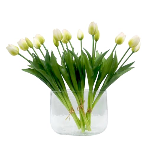15pcs Artificial Tulips Flowers, Fake Tulips Real Touch, Faux Latex Bouquets, for Party Wedding Home Room Decoration (White) - color: White, size: 15.75in