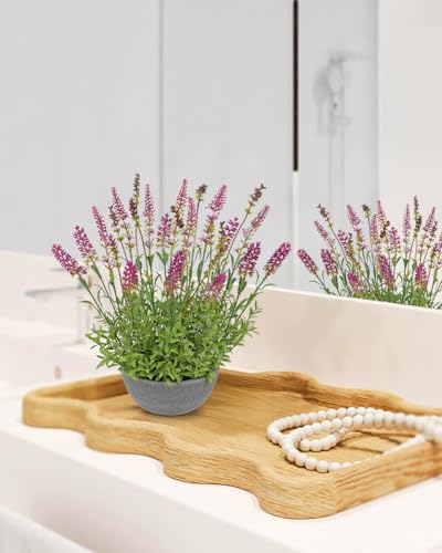 Artificial Lavender Flowers with Cement Pot - 12.9" Fake Lavender Flower Rustic Arrangement Purple-Red Artificial Potted Faux Plants for Indoor Farmhouse Table Wedding Centerpieces Office Home Decor - color: Purple-red