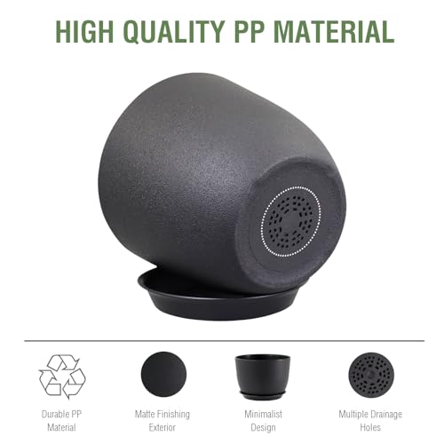 Meowell 12 inch Large Plant Pots, Plastic Planters with Drainage Holes and Saucers, Flower Pots for Indoor Outdoor Plants, Modern Decorative Pots for Garden House Plants, Black - color: Black, size: 12inch C