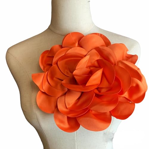 Heyiwell Large Satin Fabric flower for Brooch Pin Wedding Party Dance Dress Suit Clothes Head Hair Accessories DIY Decor 9.45"Inch - color: Orange