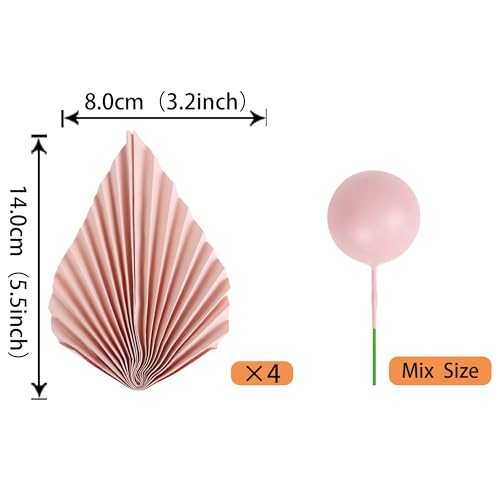 Rsstarxi 28 Pack Balls Cake Toppers Paper Palm Fan Cake Topper Mini Balloon DIY Cake Insert Cake Decorations for Baby Shower Wedding Bridal Shower Birthday Party Decorations Pink - color: Pink