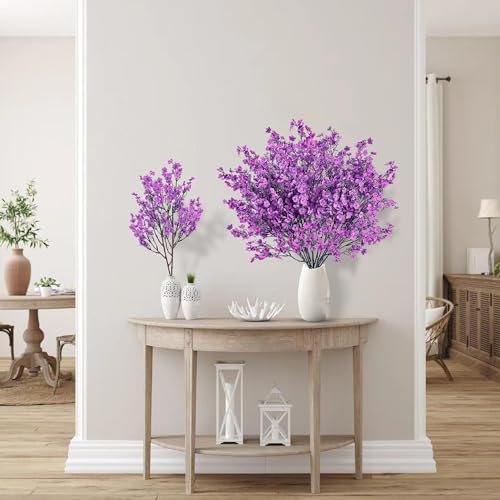 Sggvecsy 15 Pcs Babys Breath Artificial Flowers Gypsophila Bouquets Bulk Real Touch Fake Silk Flowers for Home Wedding DIY Floral Arrangement Kitchen Table Centerpiece Festival Decoration (Purple) - color: Purple, size: 15Pcs