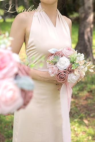 Lookein 7 Inch Flower Bouquet for Bride Artificial Flowers Bouquet Bridesmaid Bouquet Bridal Bouquet Tossing Bouquet for Wedding Ceremony Anniversary, French Dusty Rose - color: 7" French Dusty Rose