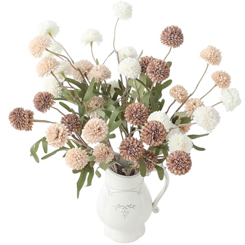 Floroom 9pcs Taupe Beige Mix Faux Silk Mums Artificial Flowers, Bulk Fake Small Mini Chrysanthemums with Stems for DIY Wedding Centerpieces Floral Arrangements Vase Fillers Home Decorations - color: Soft Breeze Taupe, size: 9pcs