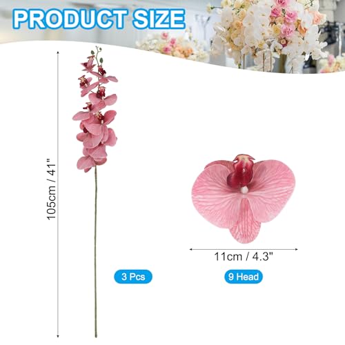 PATIKIL Artificial Orchid Stems 41", 3 Pack 9 Heads Faux Phalaenopsis Flowers Real Touch Fake Orchid Flower Branch for Vase Home Wedding Decoration, Dark Pink - color: Dark Pink