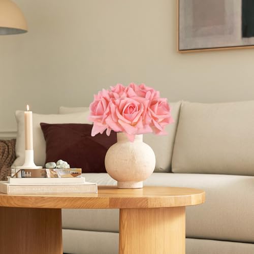 IPOPU Pink Roses Artificial Flowers 2 Bouquets Realistic Fake Roses Real Touch Faux Roses with Stems for Wedding Home Party Table Centerpieces Decoration(Pink) - color: Pink
