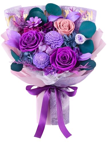 Eterfield Flowers for Delivery Prime, Flowers Forever Bouquet, Preserved Roses and Purple Flowers Birthday Gifts for Her Women Wife Mom Grandma Anniversary Valentine's Day Mothers Day Christmas