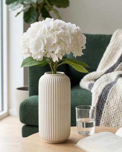 3Pcs Real Touch White Hydrangea Artificial Flowers - 16.7" 3D Latex Creamy White Faux Hydrangeas with 7.1" Large Head for Wedding Centerpieces, Vase Decor - color: White