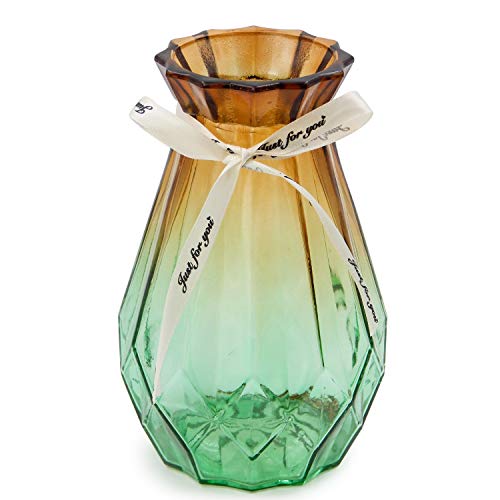 OFFIDIX Glass Vase Gradient Multicolor with Geometric Faceted Design Floral Vase for Home, Business, Events or Weddings - color: C-tawny Green Gradient