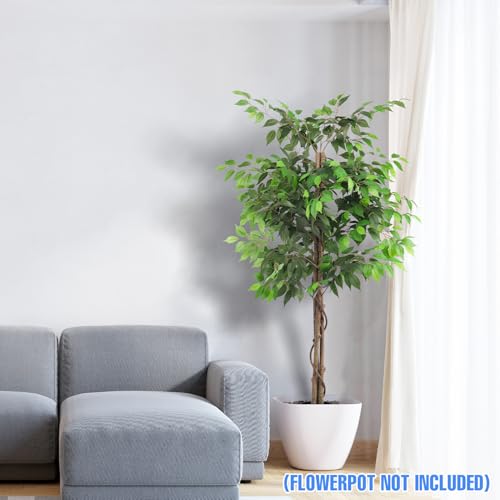 E&K 6FT Artificial Ficus Tree with Plastic Nursery Pot, Silk Faux Ficus Tree Artificial Plant for Home Office Garden Indoor Outdoor Decor (1 Pack) - color: Ficus Tree, size: 6ft